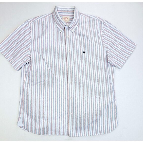 Brooks Brothers Red Fleece Size Large Mens Red White Blue Stripe Logo S/S Shirt - Picture 5 of 12
